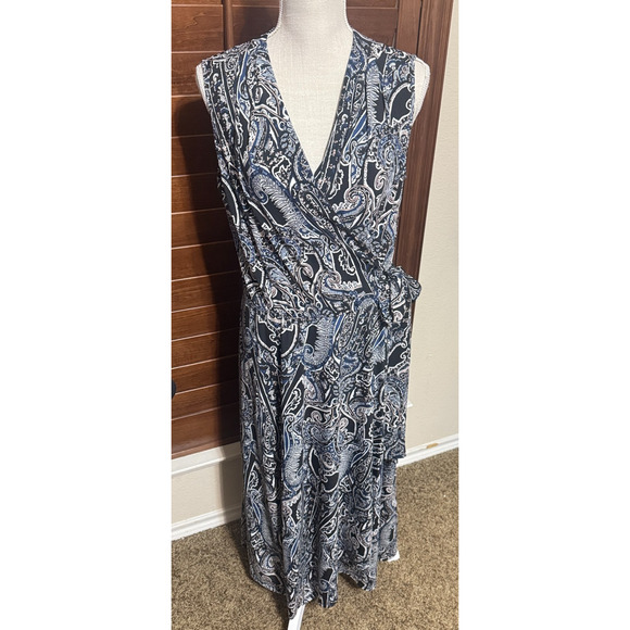 Belle Kim Gravel Sleeveless Maxi Dress V Neck Faux Wrap long stretchy sz M - Picture 1 of 8